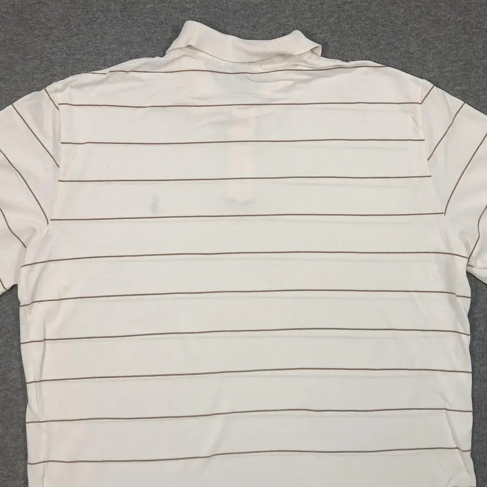 Polo Ralph Lauren Polo Shirt Mens XL White Tan Striped Pima Cotton Short Sleeve